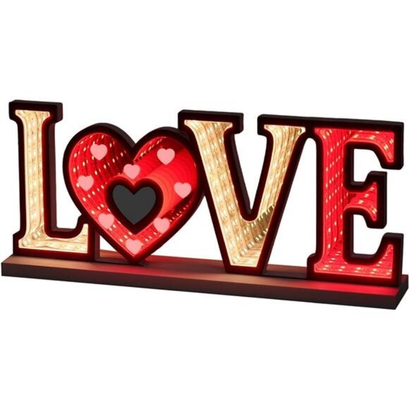 Valentines Day Decor, Love Sign Infinity Mirror Tunnel Light - Picture 2 of 7